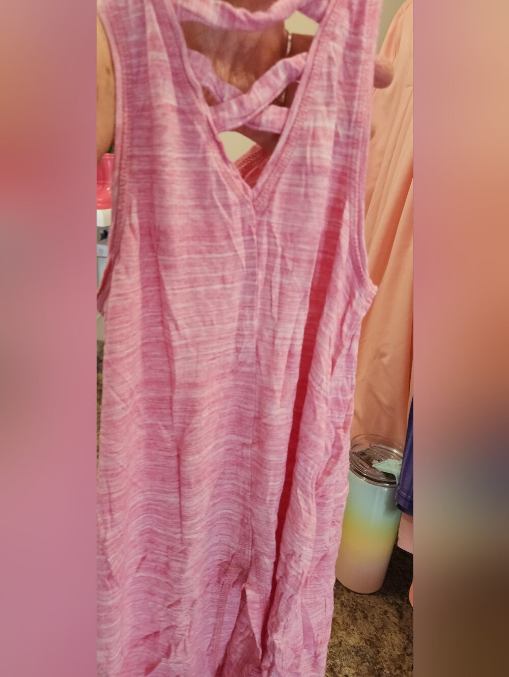 Athletic Works Pink Heathered V-Neck Tank Top